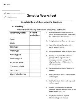 It also provides information about diagnosis of genetic disease, family history, newborn screening, and genetic counseling. . Introduction to genetics worksheet